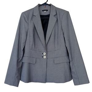 Tommy Hilfiger blazer jacket houndstooth single breasted lined preppy career L